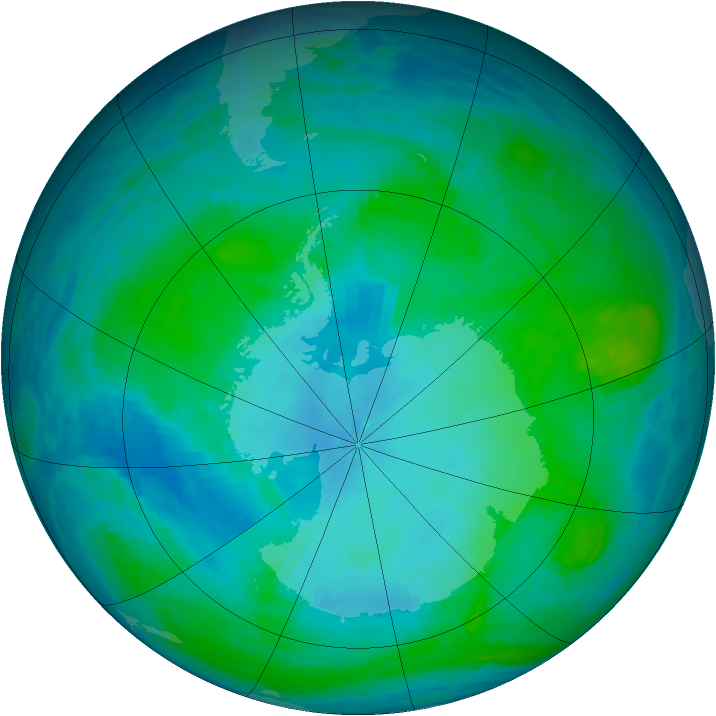 Antarctic ozone map for 31 January 1991